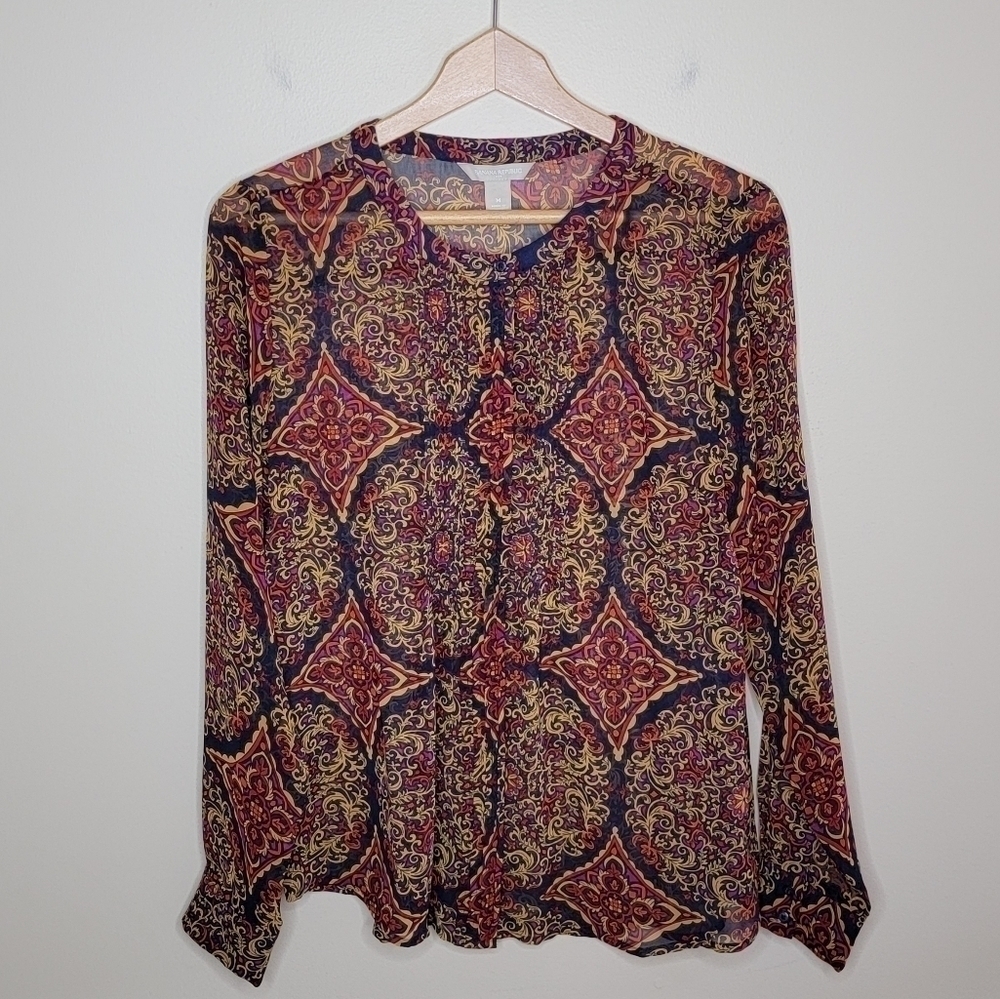 Banana Republic Factory Scroll Floral Button Front Pleated Blouse Size Medium